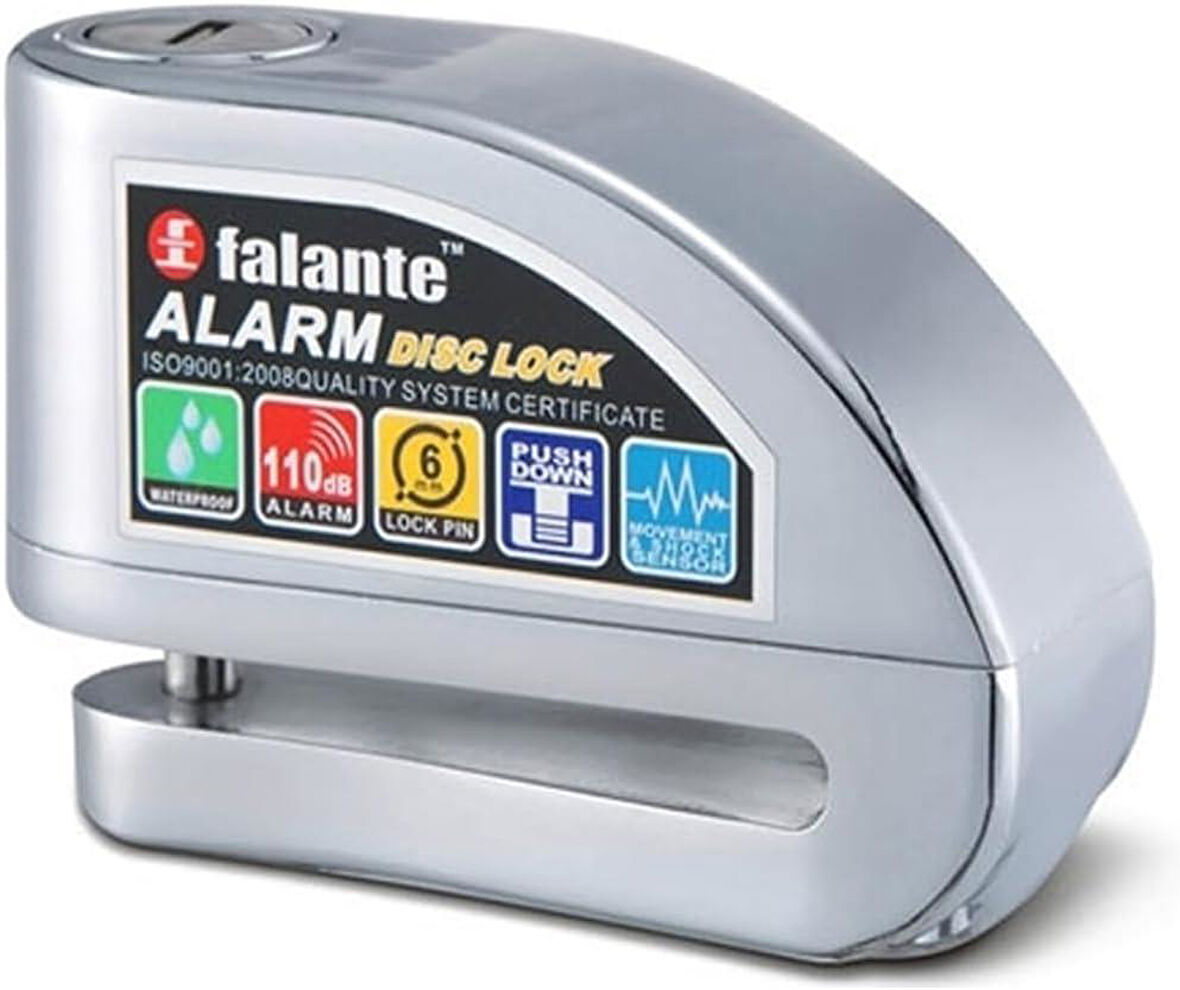 Alarmlı Motosiklet Bisiklet Disk Kilidi Falante Locks FS8303 Krom (Kablosuz)