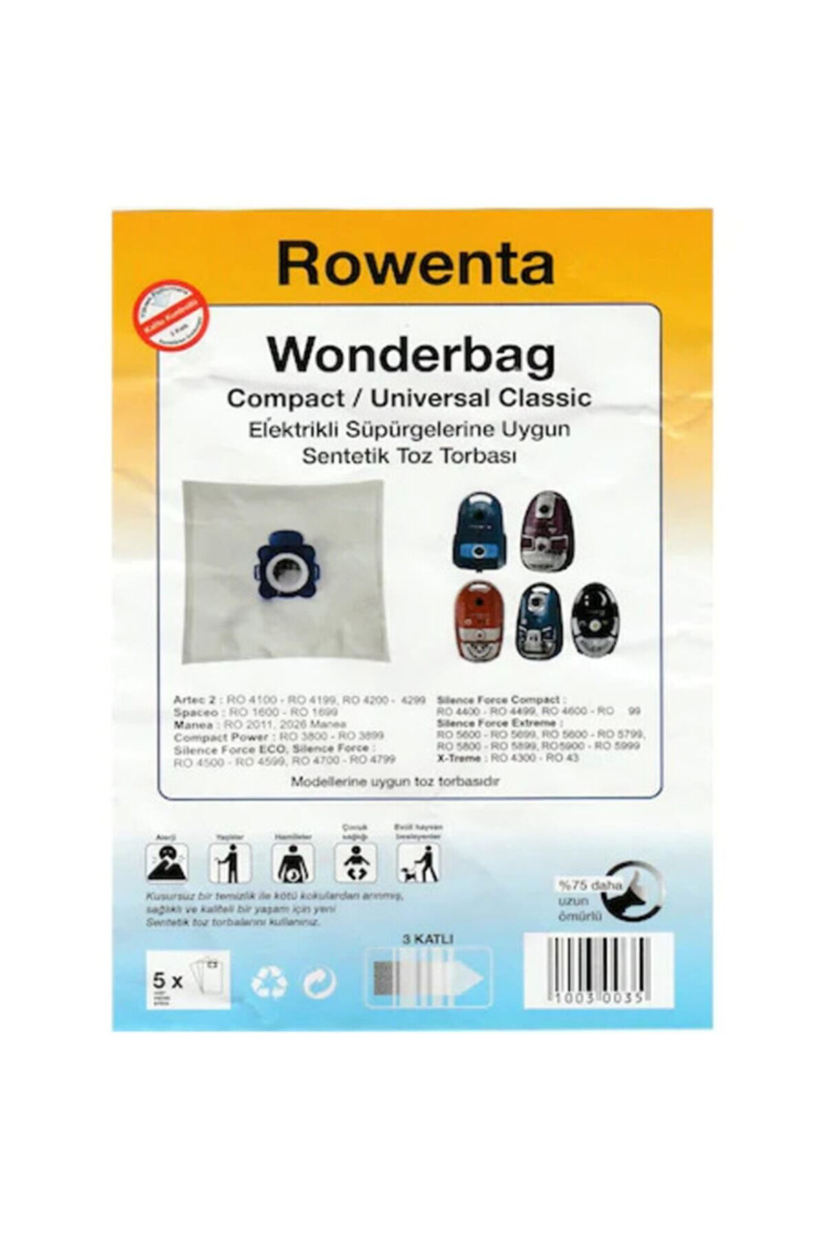 ROWENTA WONDERBAG SENTETİK ELEKTİRİK SÜPÜRGESİ TORBASI