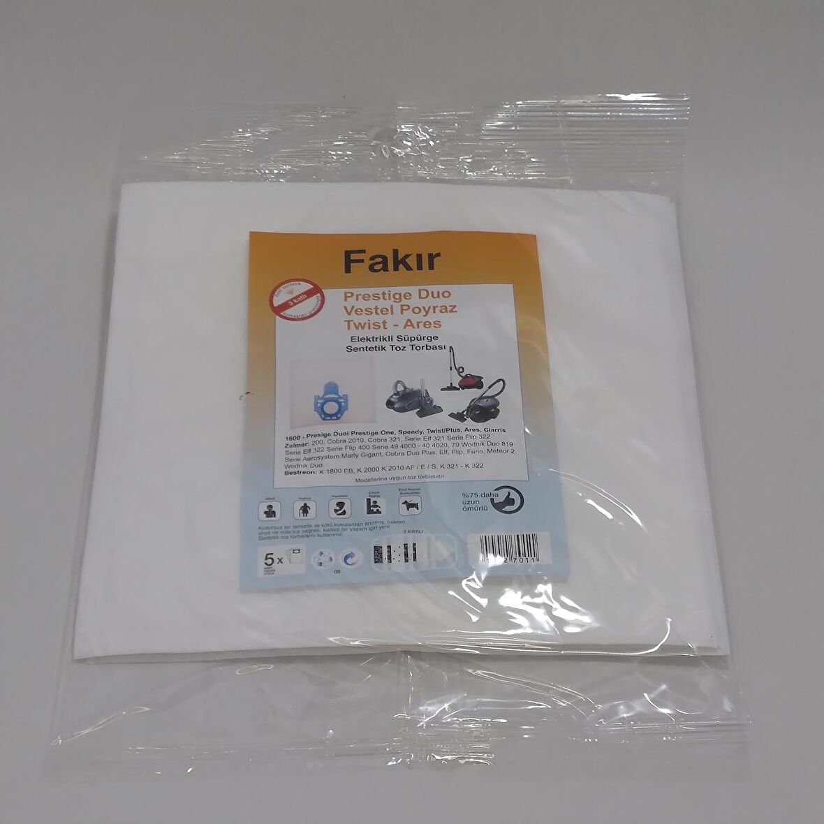 FAKİR PRESTİJ DUO SENTETİK ( 3 PAKET 15 ADET )ELEKTİRİK SÜPÜRGESİ