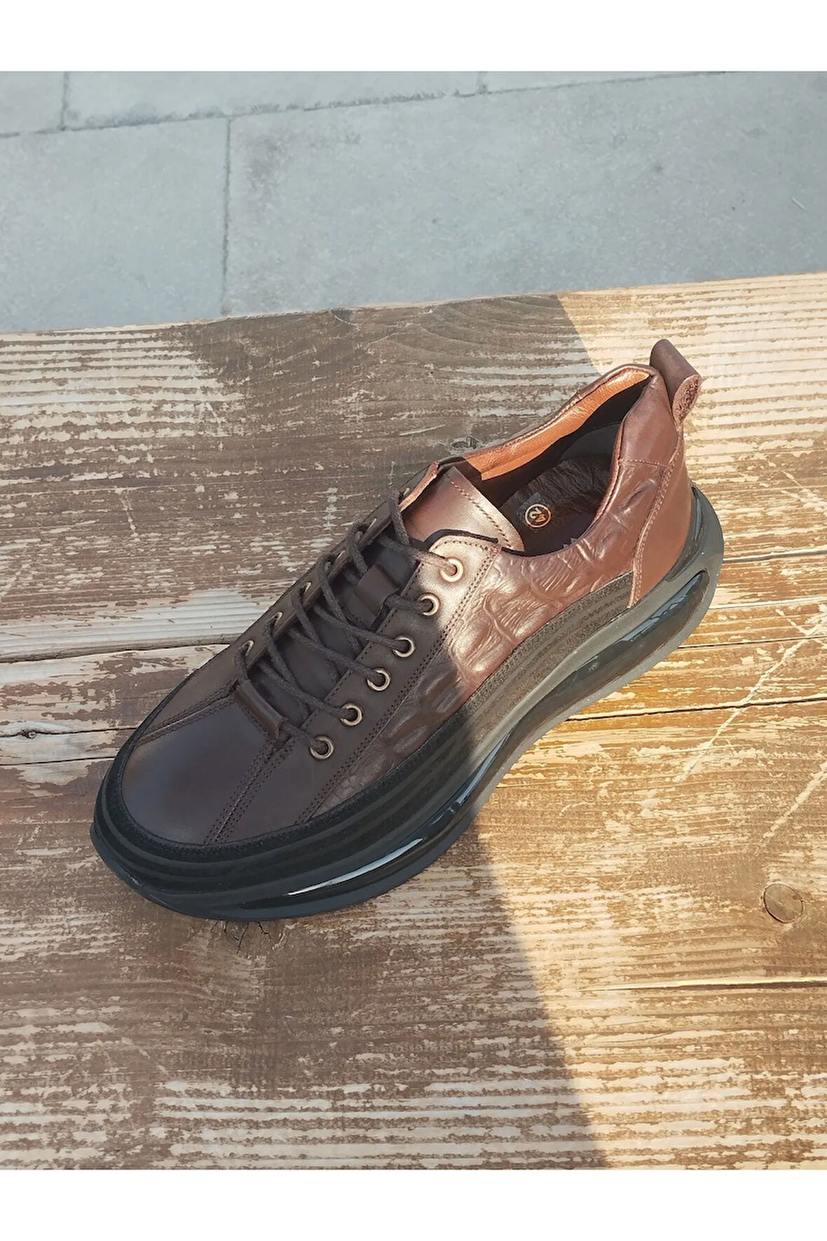 Erkek Sportif Mevsimlik Kundura Hakiki Deri Kauççuk Taban Ortobetik ve Bağcıklı Kahve Rengi