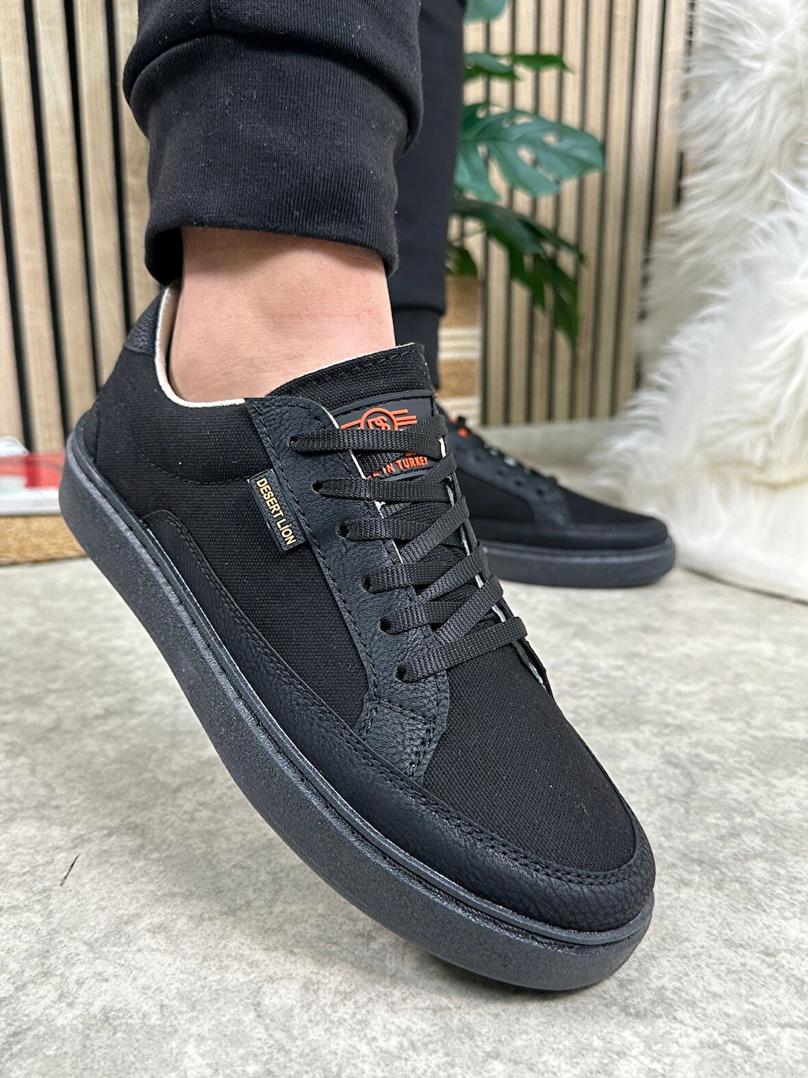 Günlük Erkek Sneaker Bağcıklı Kaymaz Taban Keten Deri Detaylı Oval Burun Spor Yürüyüş Ayakkabı 2545