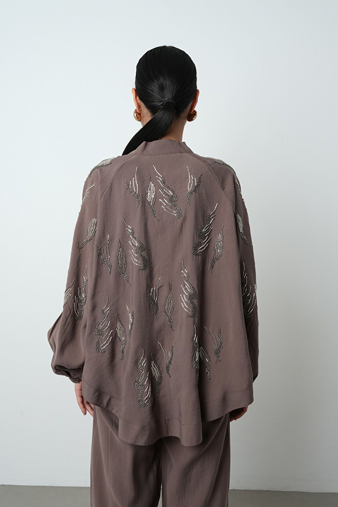 Kadın Arkası Ve Kolları Taş İşlemeli Oversize Kimono