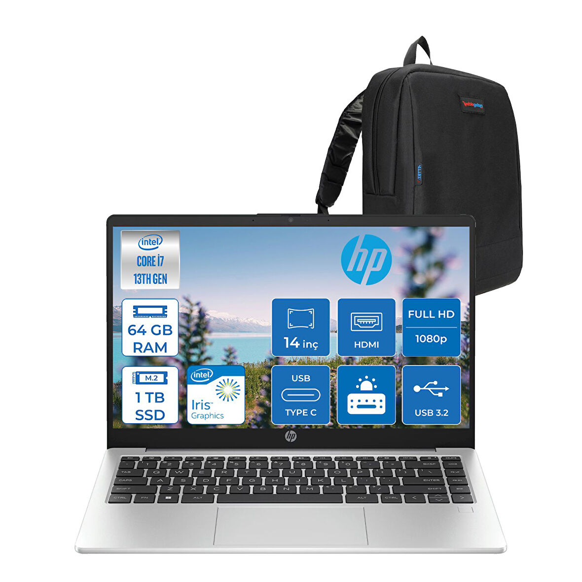 Hp 240 G10 Intel Core I7 1360P 64GB 1tb SSD 14" Fhd Freedos Taşınabilir Bilgisayar G108A557EAF23+ZETTAÇANTA