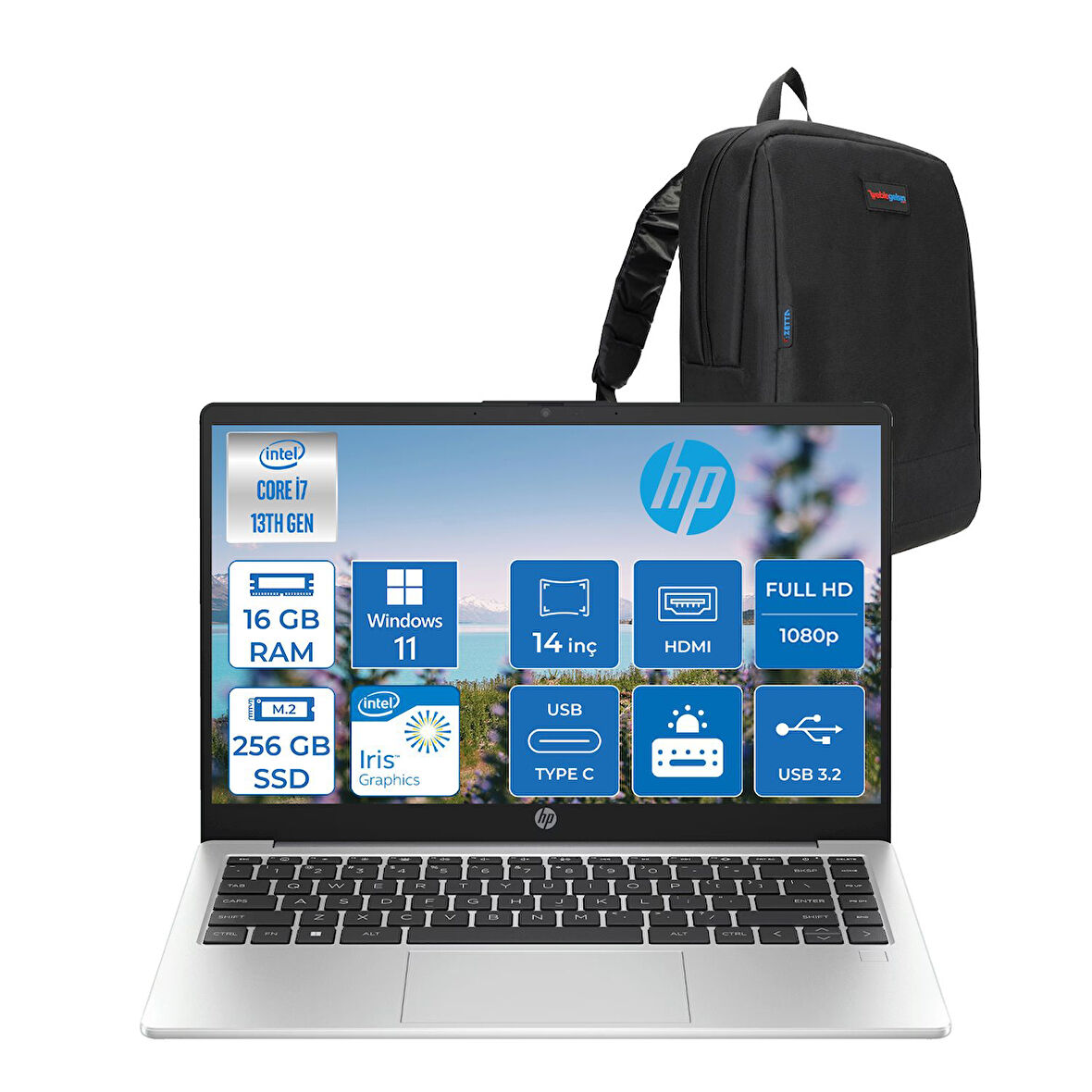 Hp 240 G10 Intel Core I7 1360P 16GB 256GB SSD 14" Fhd Windows 11 Home Taşınabilir Bilgisayar G108A557EAH01+ZETTAÇANTA