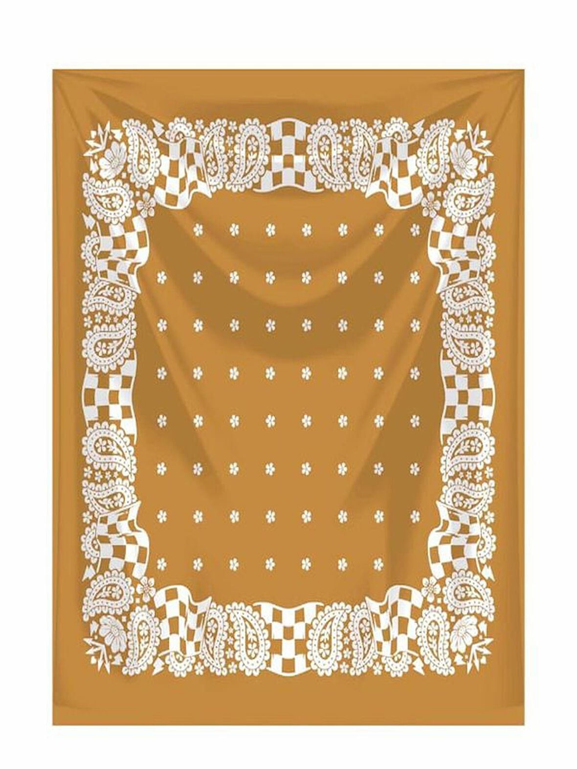 HARDAL ZEMİN ÜZERİNE BEYAZ DAMA DESENLİ KARE %100 PAMUK BANDANA 55X55 UNİSEX