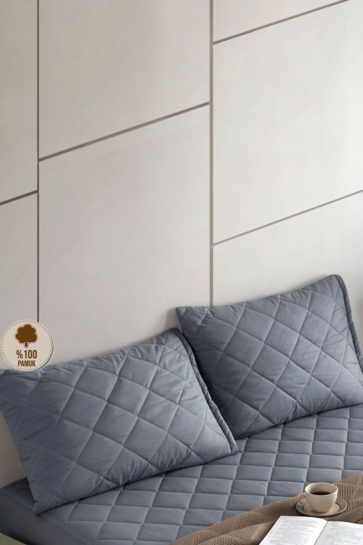 Formeya Pamukkale Alez Gri %100 Pamuk Kapitone Yastık Koruyucu Alez 2 Adet