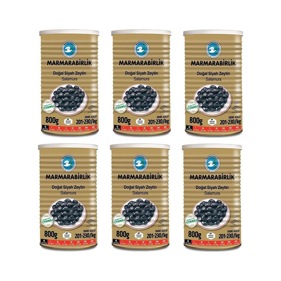 Marmarabirlik Salamura Siyah Zeytin Teneke (Xl) 800 gr - 6'lı