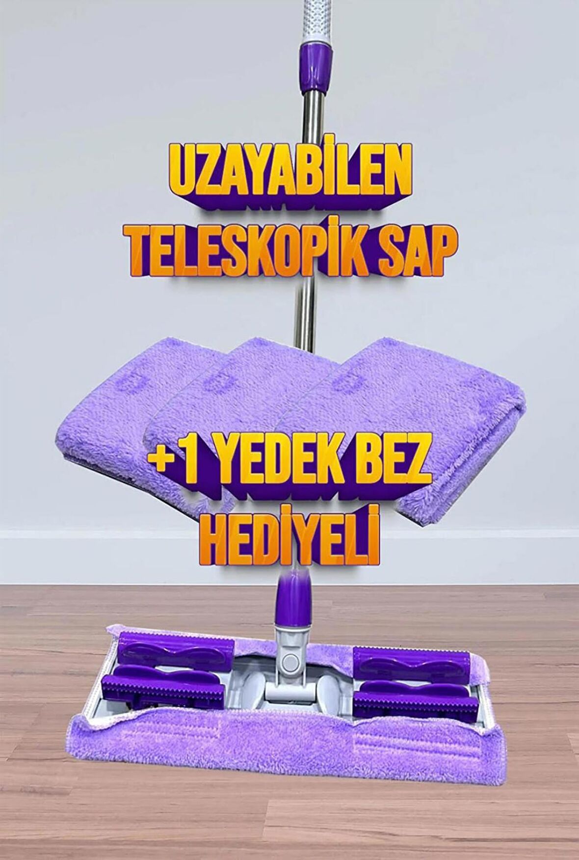 1 Adet Yedek Bez Hediyeli Yer Mopu Fayans Duvar Yüzey Temizlik Mikrofiber Mandallı Mop