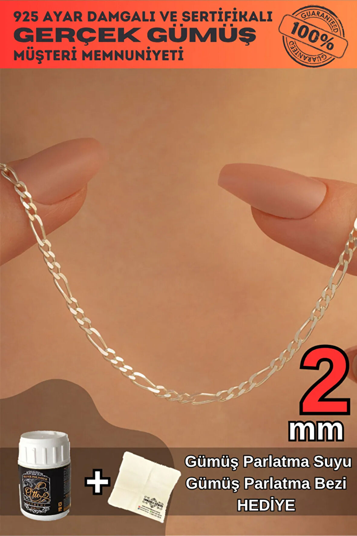 Kadın Kolye - 2mm 925 Ayar Figaro Model Kadın Gümüş Kolye