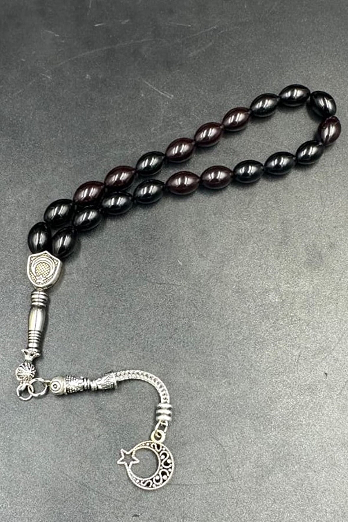 Alpaka Püskül  Ateş Kehribar Tespih Ahşap Kutu)