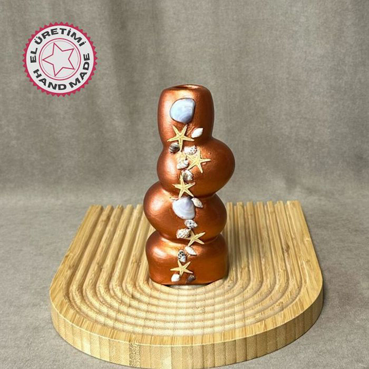 Uretti - Ayşe 7362 6307 El Yapımı Bakır Taş Motifli Dekoratif Biblo / Vazo - 18 x 9 Cm
