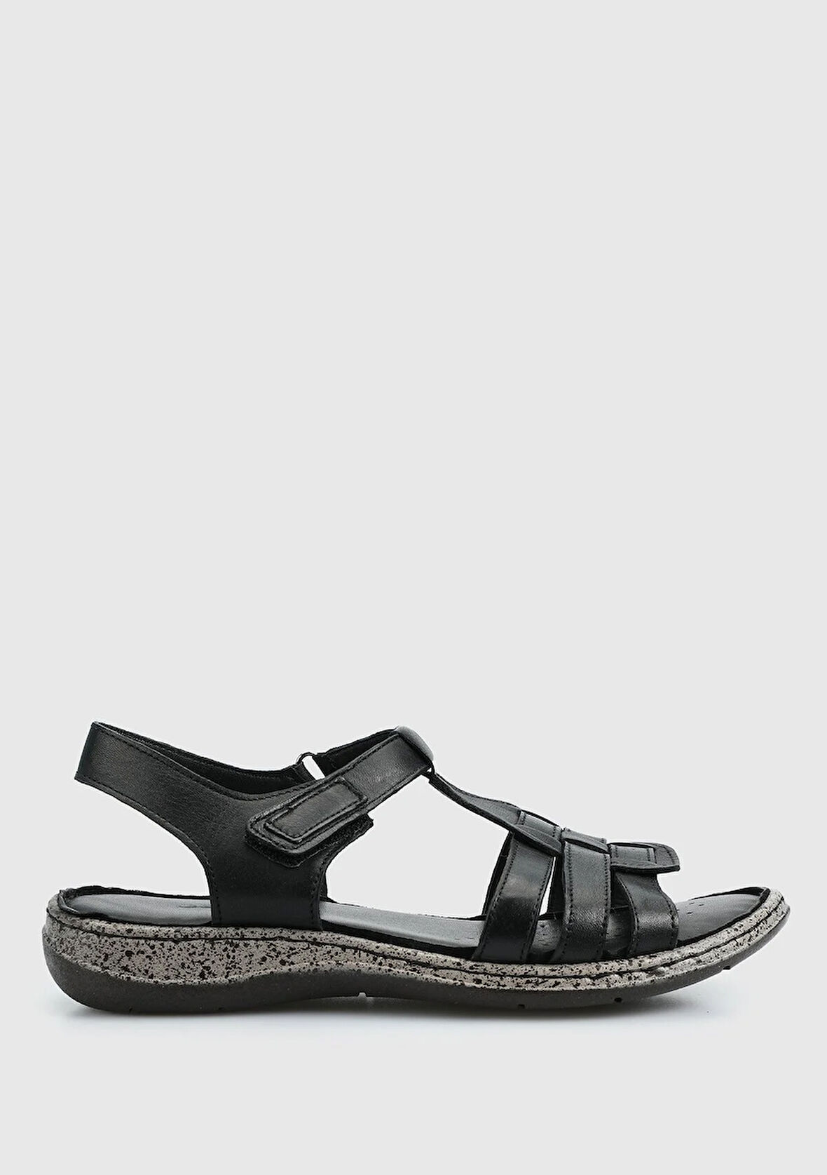 Siyah Deri Kadın Konfor Sandalet