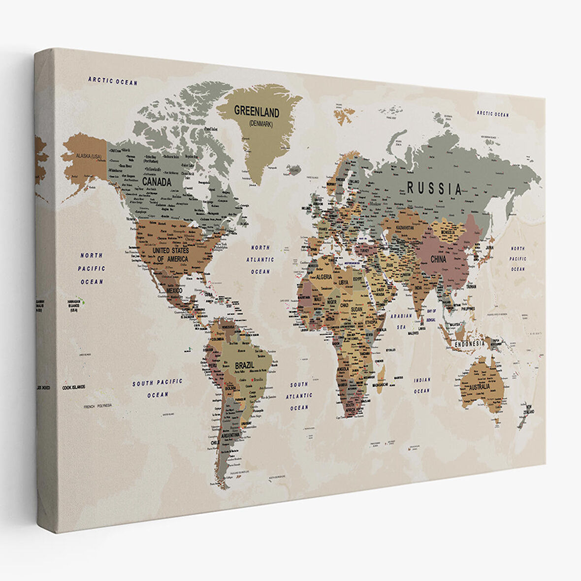 Harita Sepeti Dünya Haritası Son Derece Ayrıntılı Eğitici Okyanuslu Dekoratif Kanvas Tablo 2551