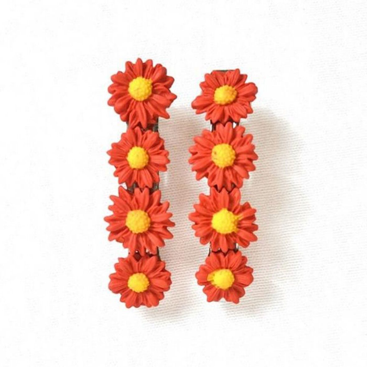 Uretti - Hülya 6683 El Yapımı Çiçek Desenli Polimer Kil 2’li Set Klipsli Saç Tokası / 8 cm