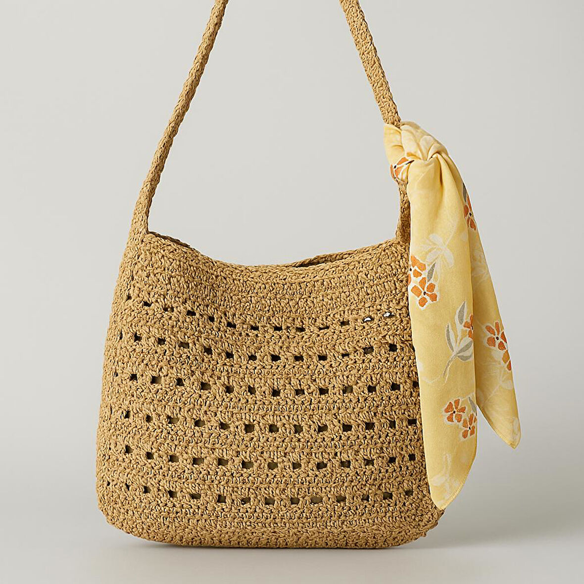 Breezy Kağıt İp El Örgüsü Çıtçıtlı ve Astarlı Omuz Çantası