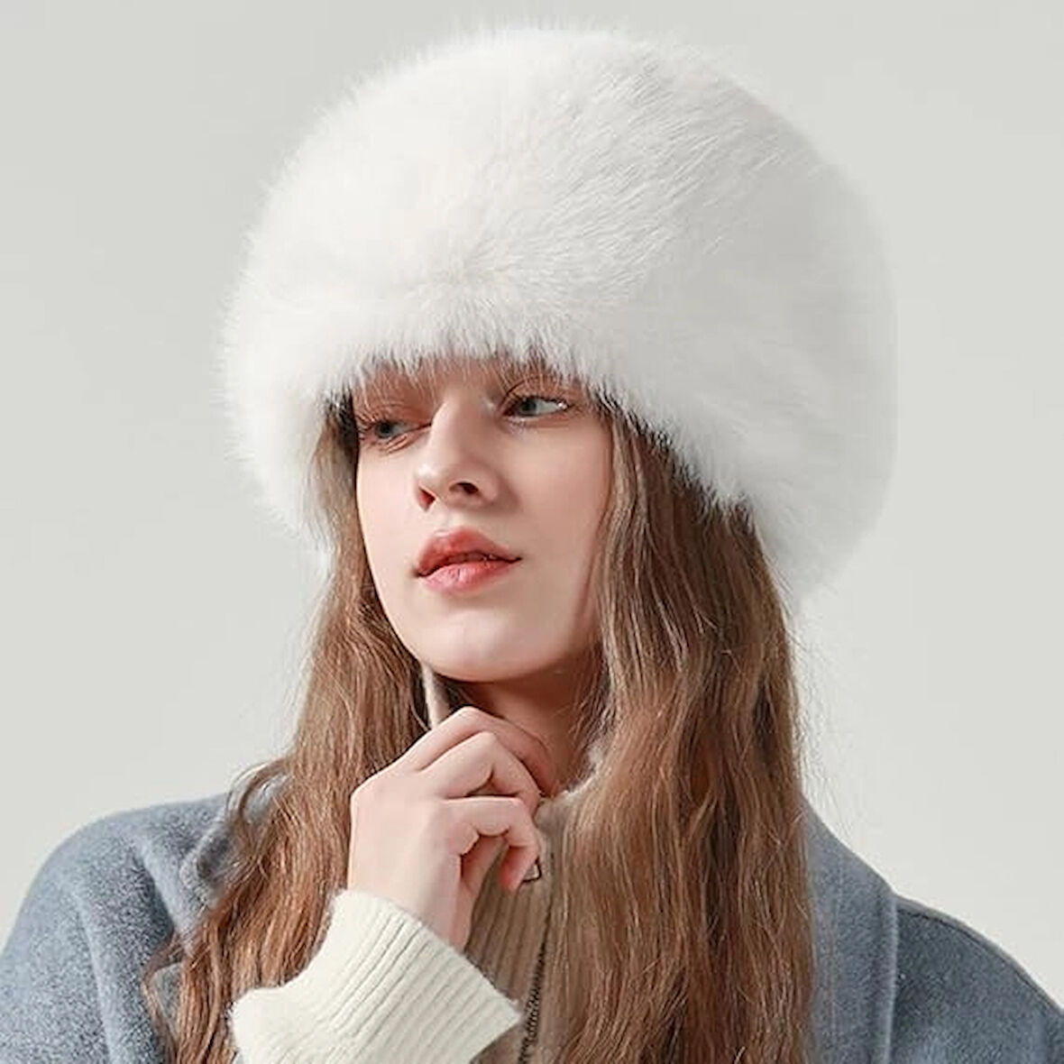 Kadın Peluş Kürk Yuvarlak Kalpak Şapka