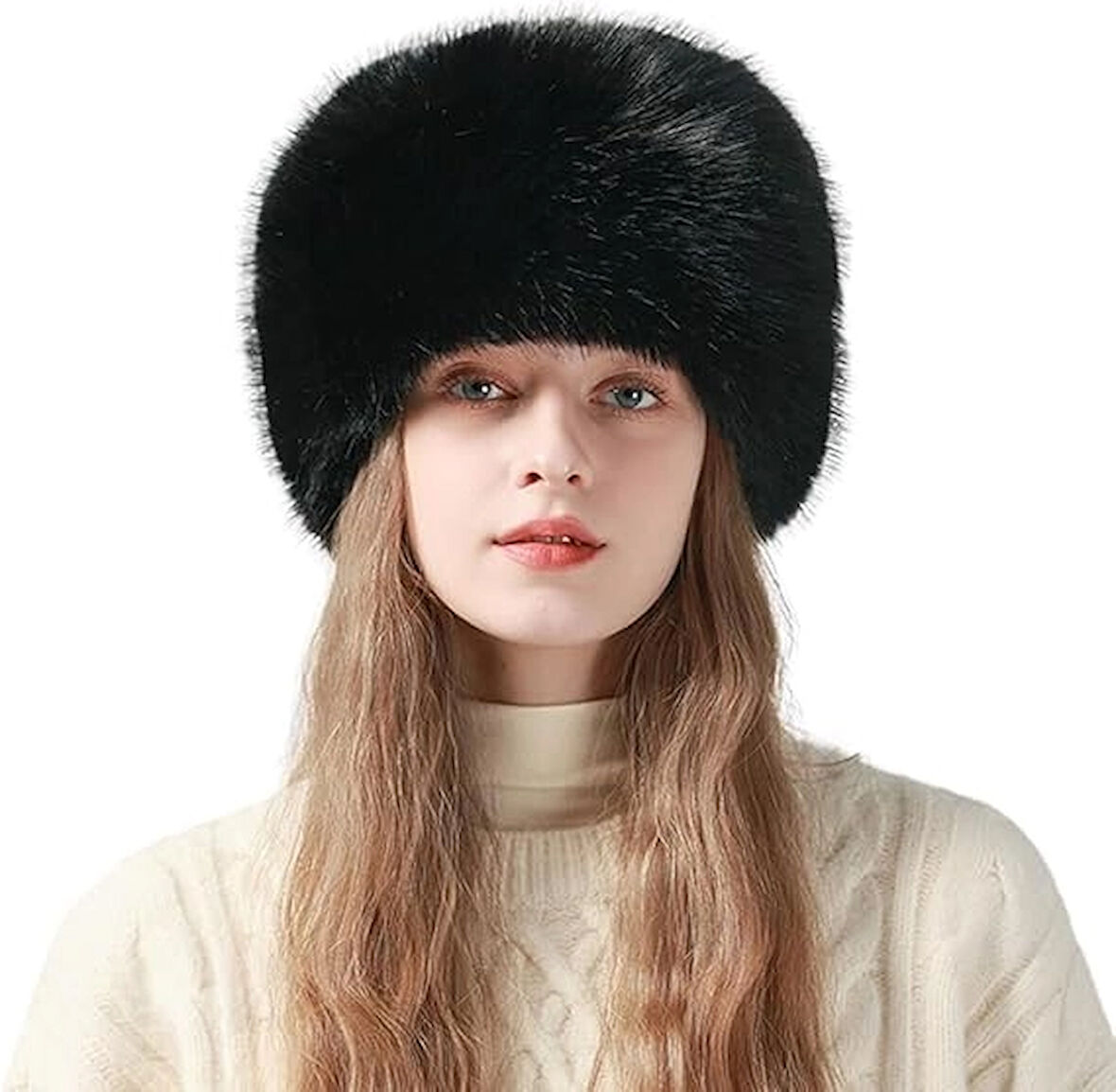Kadın Peluş Kürk Yuvarlak Kalpak Şapka