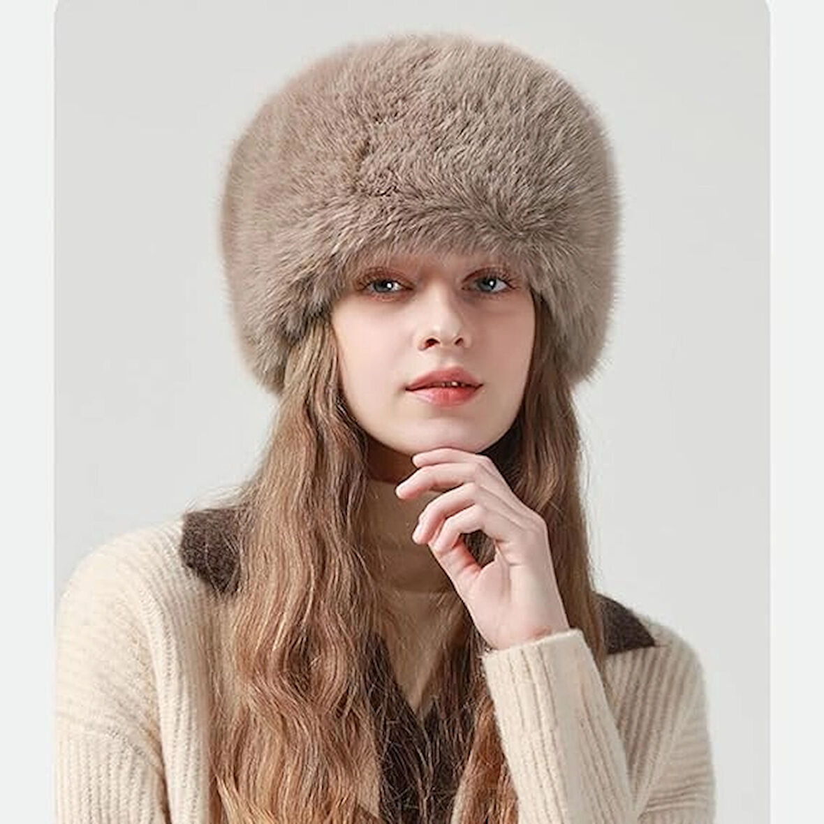 Kadın Peluş Kürk Yuvarlak Kalpak Şapka