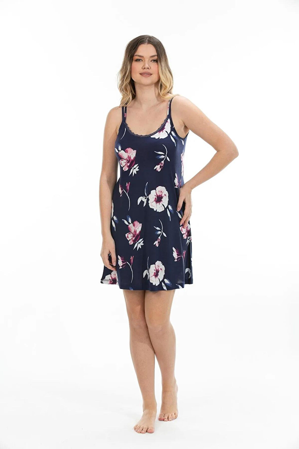 Etoile Kadın Desenli  Bambu İp Askılı Gecelik 72067 RENKLİ