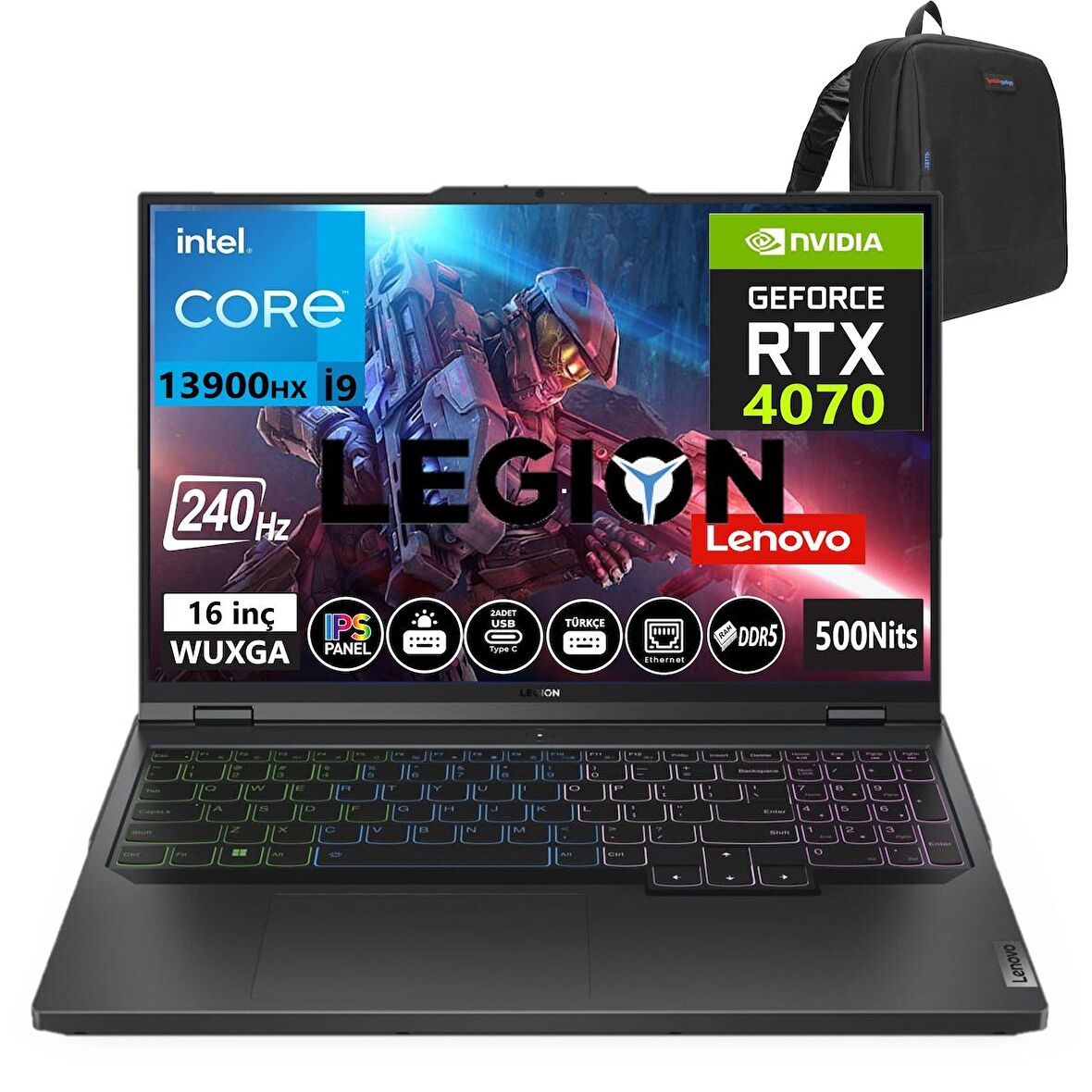 Lenovo Legion Pro 5 16IRX8 İntel i9-13900HX 32gb DDR5 512GB SSD 16 İnç WQXGA 240Hz 8GB RTX4070 140W Windows11Home Taşınabilir Bilgisayar 882WK00J5TX21+WeblegelsinÇanta
