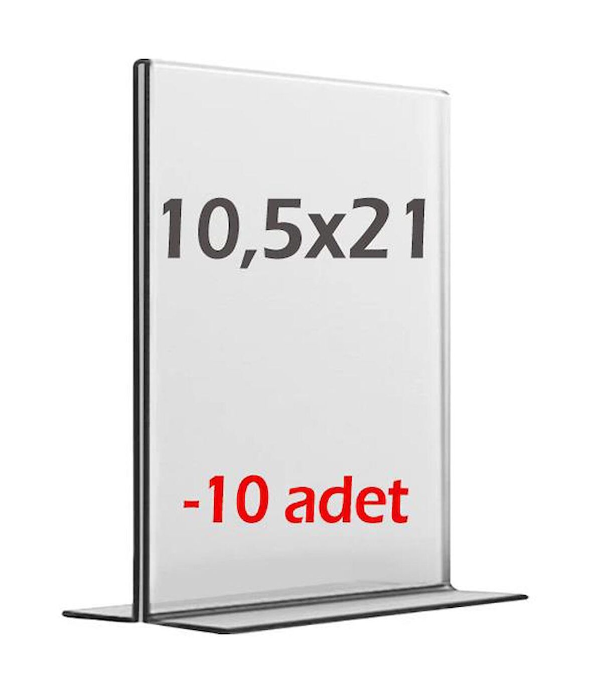 10,5x21 cm T tipi Dikey Şeffaf Föylük (10 Adet) Menü Broşür Etiket Fotoğraflık Masaüstü Stand Sehpa Sunum