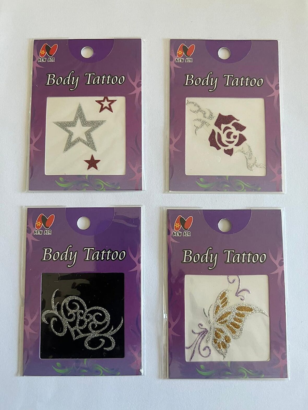 Işıltılı Yapıştırma Dövmeler 4 Adet Birden Yıldız Gül Serisi
