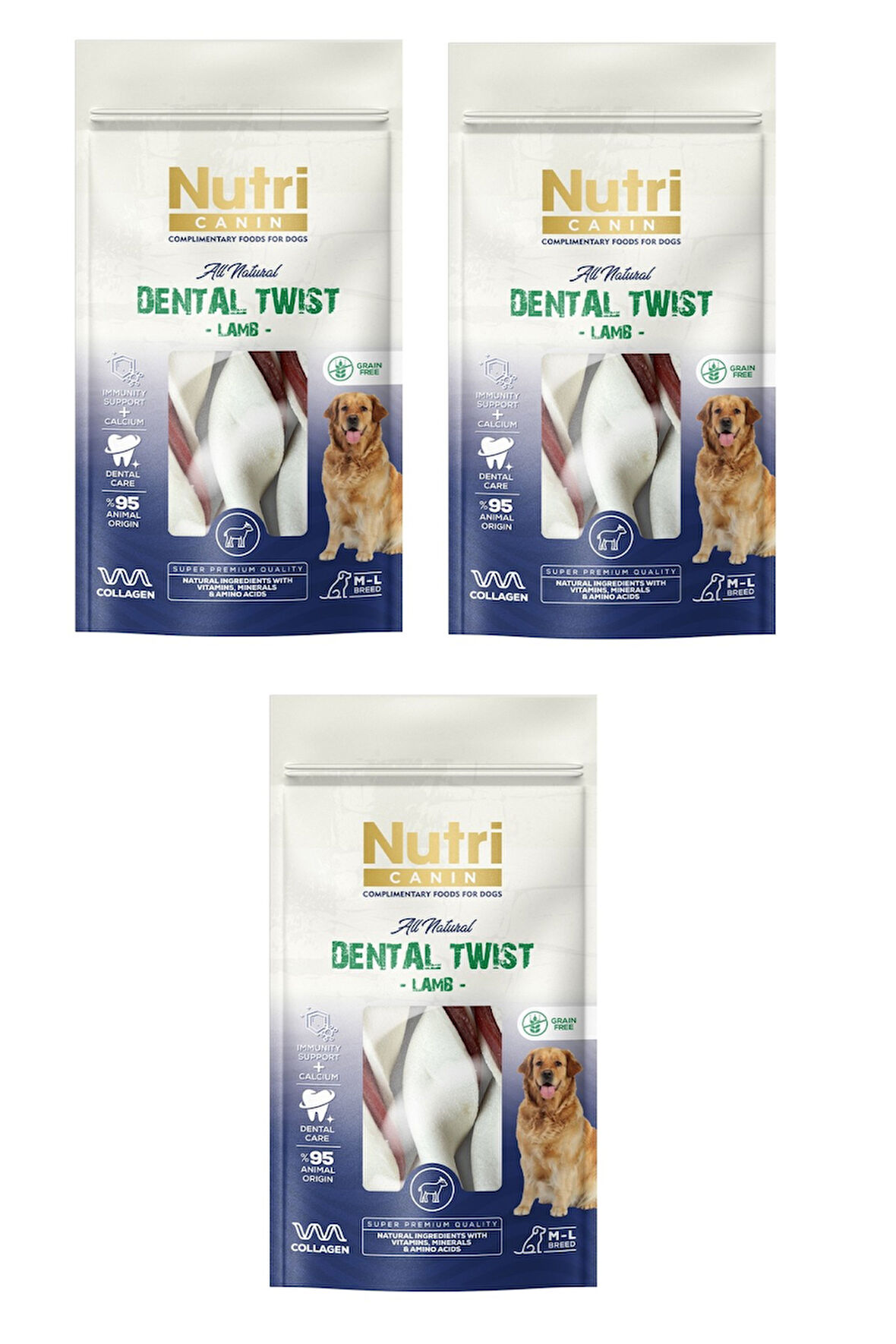 Nutri Canin Dental Twist Kuzu Etli M-L Irk İçin Köpek Ödülü 120 Gr. X 3 Adet