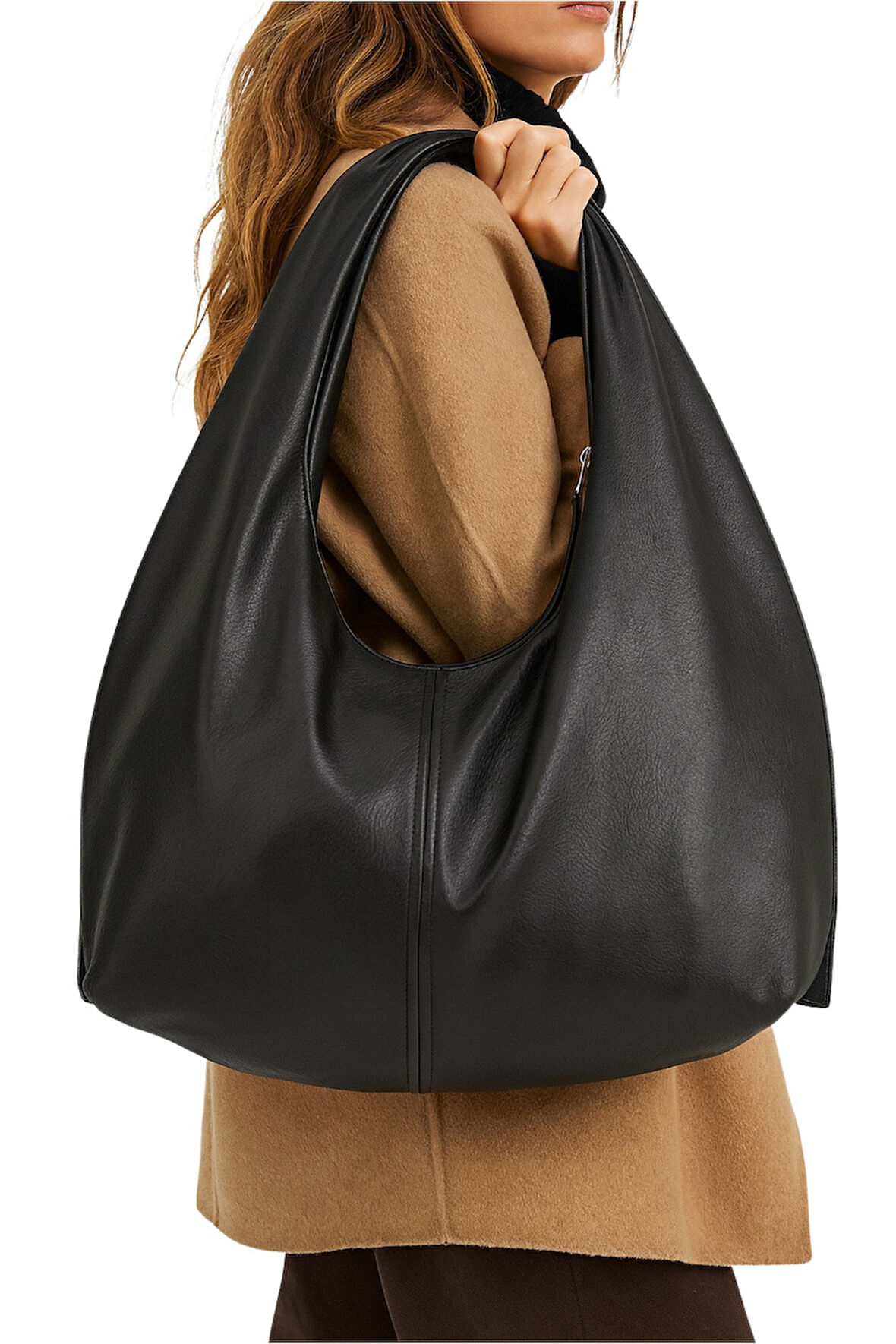 Siyah Salaş Büyük Boy Yumuşak Dokulu Shopper Kol ve Omuz Çantası