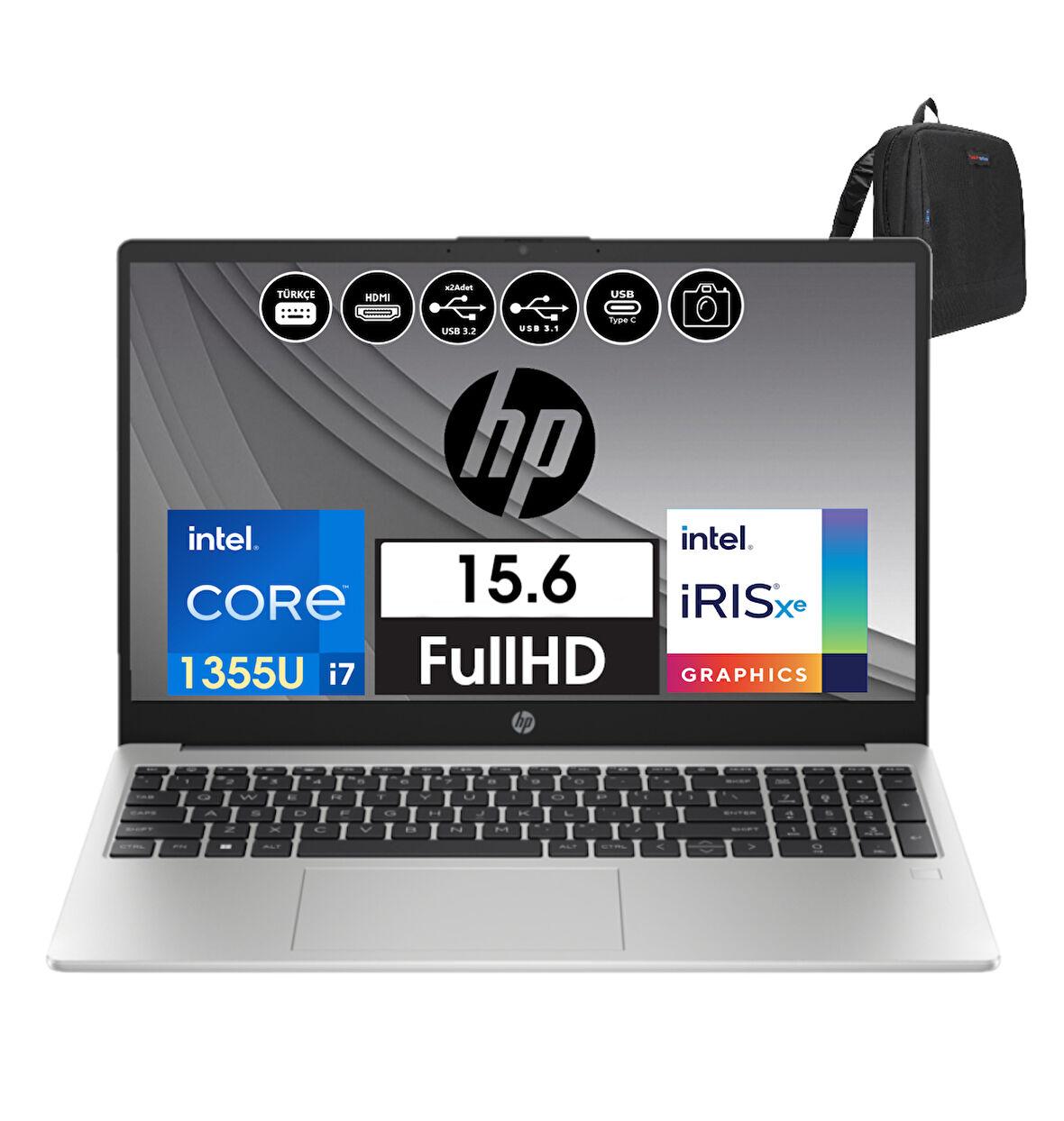 Hp 250 G10 Intel Core I7-1355U 32GB 1tb SSD 15.6" Fdos Fhd Taşınabilir Bilgisayar 99G1E6ET13+ZETTAÇANTA