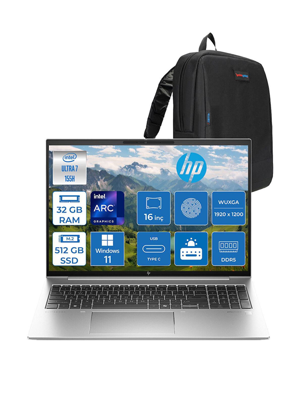Hp Elitebook 860 G11 Wolfpro Intel ULTRA7-155H 32GB Ddr5 512GB SSD 16'' Wuxga WINDOWS11PRO Dizüstü Bilgisayar 9970P1ETW09+ZETTAÇANTA