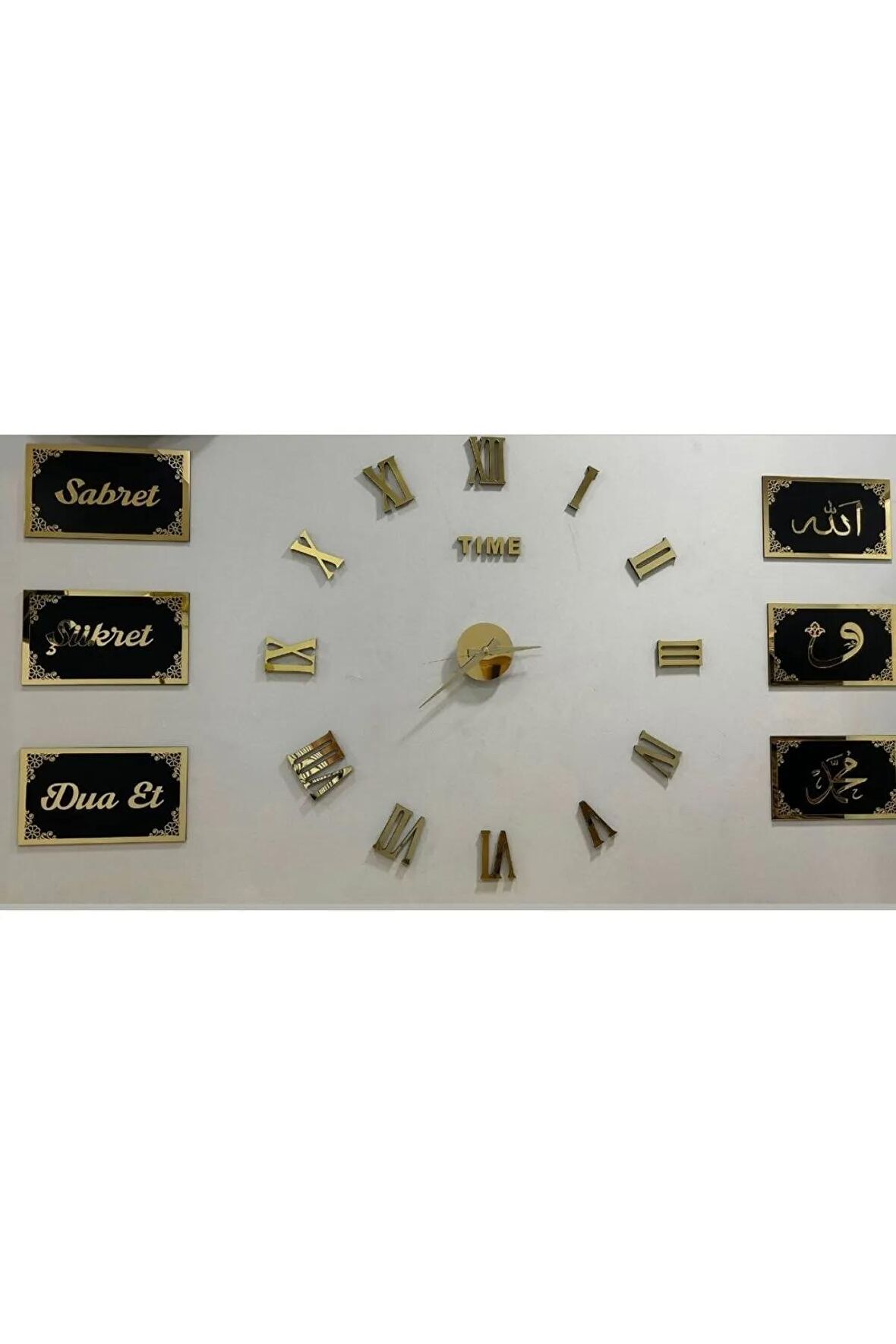 90 cm 3D Saat ve 6 Parça Sabret Şükret Dua Et Seti