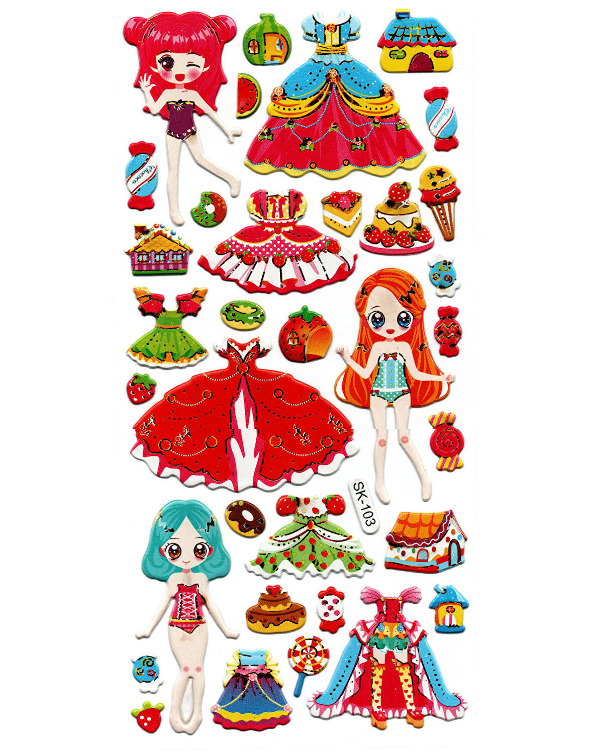 Sticker Kabartmalı Stiker Defter, Planlayıcı Etiket (sk103) 9x18 cm- Prenses Kız Giydirme