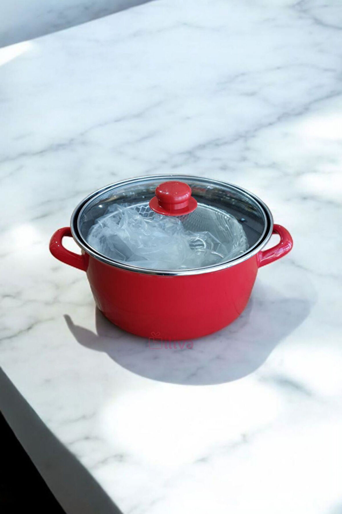 Kırmızı Emaye Kızartma Tenceresi