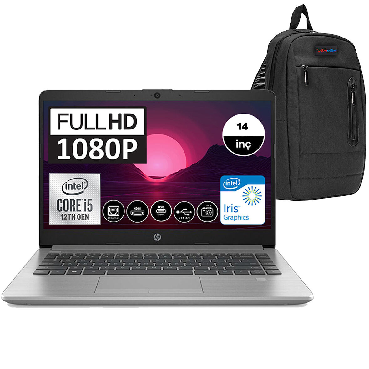 Hp 240 G9 Intel Core I5 1235U 8GB 2TB SSD 14" Fhd Windows 11 Pro Taşınabilir Bilgisayar 6Q8L9ES36 + Zetta Çanta