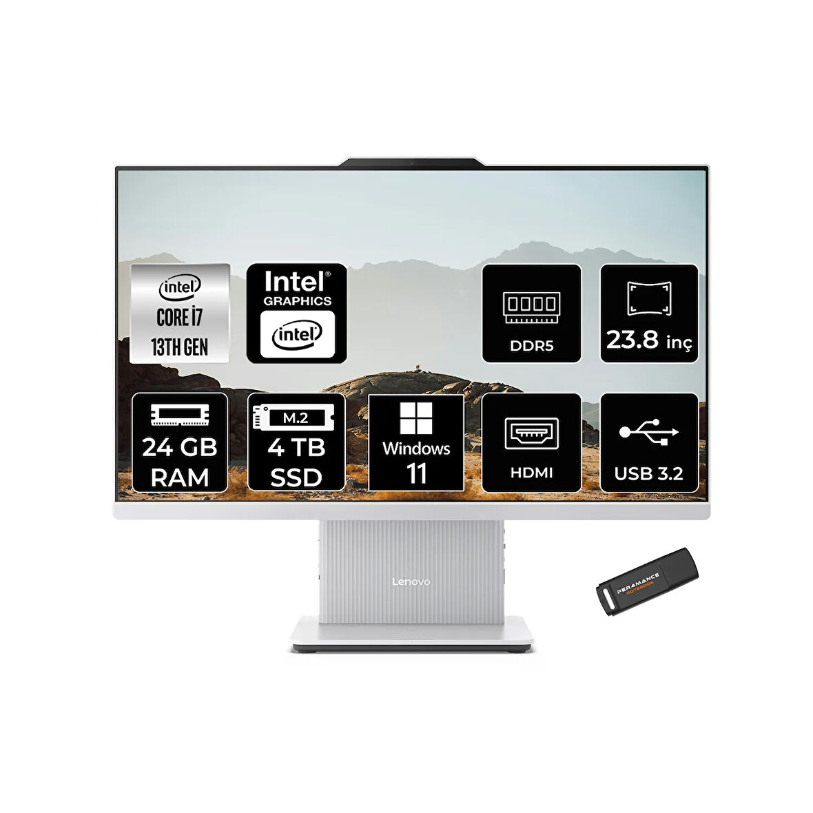 Lenovo IdeaCentre 24IRH9 i7 13620H 24GB DDR5 4TB SSD 23.8" FHD IPS W11H Beyaz All in One PC & PER4