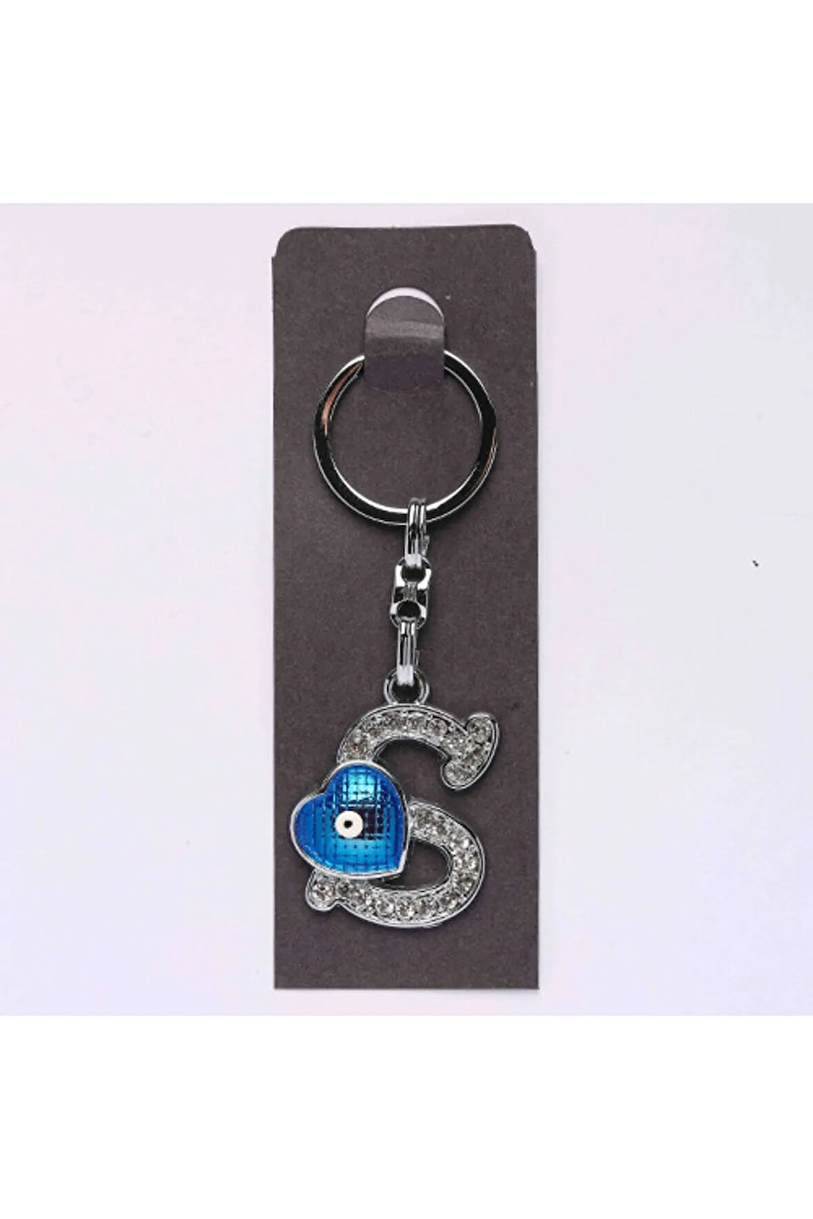 Nazar Boncuklu Krom Taşlı Harf Anahtarlık