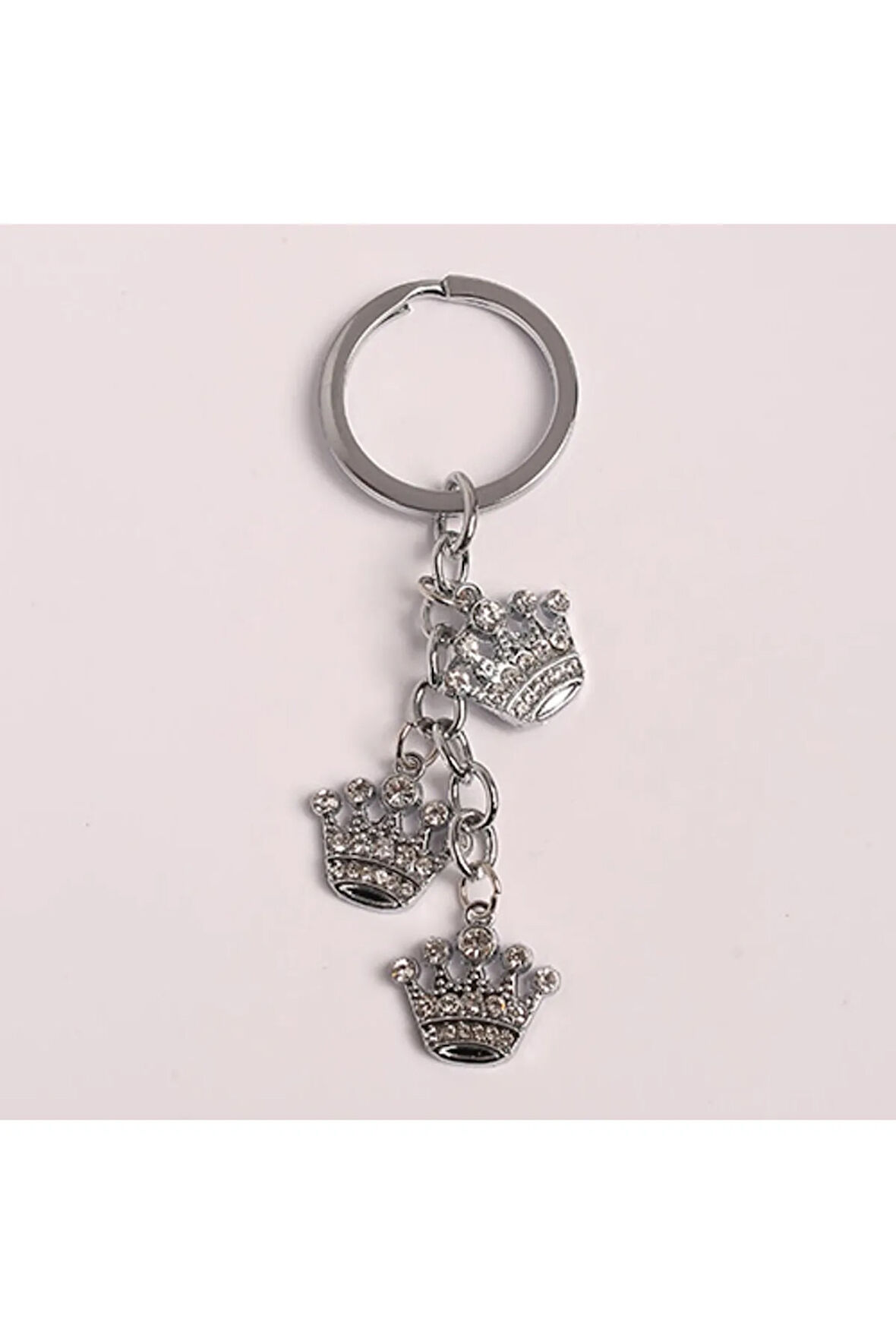 Taşlı Kraliyet Tacı Tasarımlı Çelik Anahtarlık