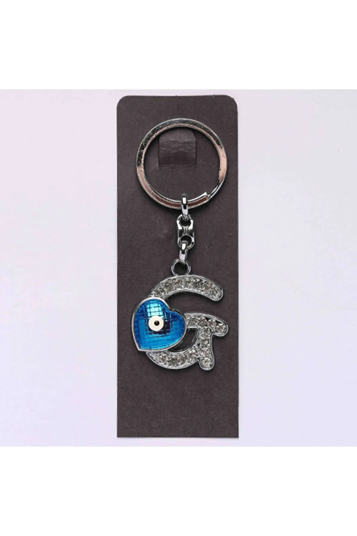 Nazar Boncuklu Krom Taşlı Harf Anahtarlık