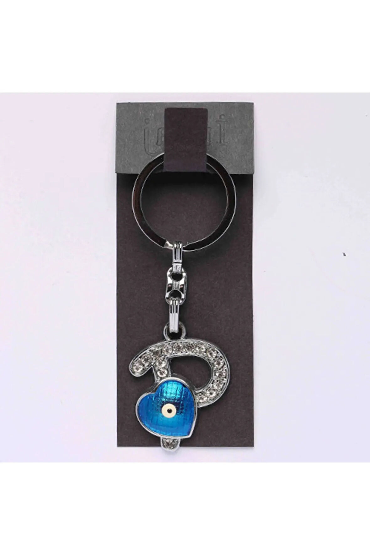 Nazar Boncuklu Krom Taşlı Harf Anahtarlık