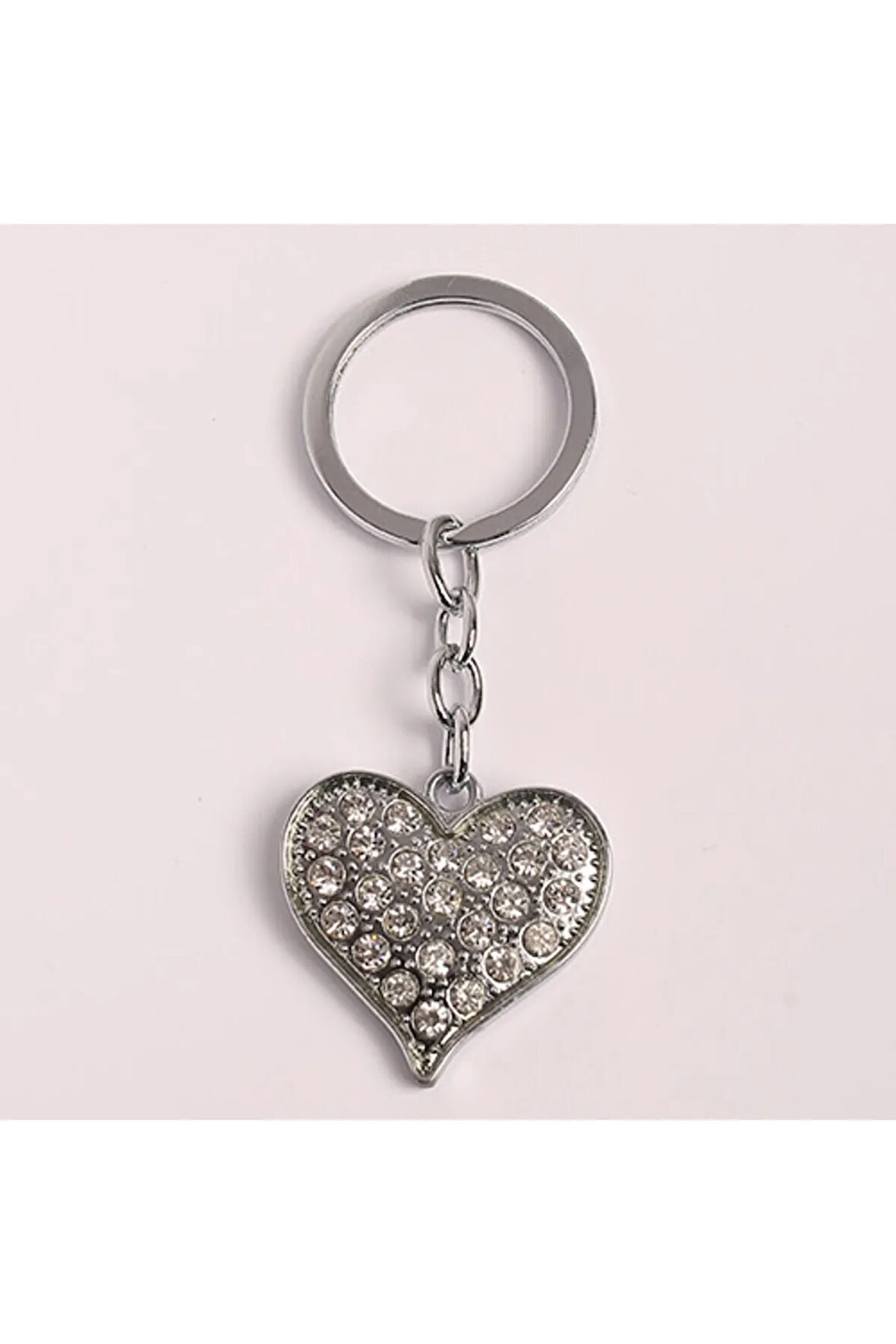 Taşlı Kalp Desenli Tasarım Çelik Anahtarlık