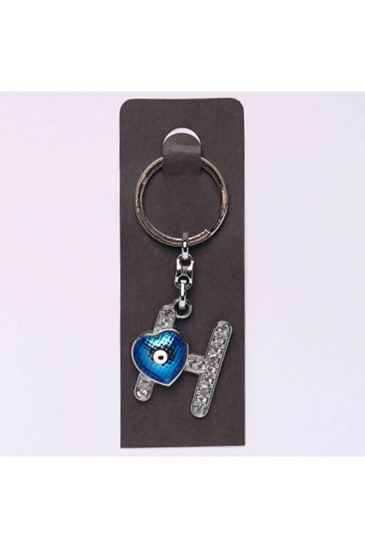 Nazar Boncuklu Krom Ve Taşlı Harf Anahtarlık
