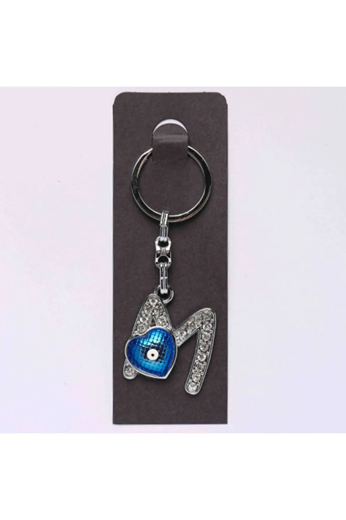 Nazar Boncuklu Krom Ve Taşlı Harf Anahtarlık
