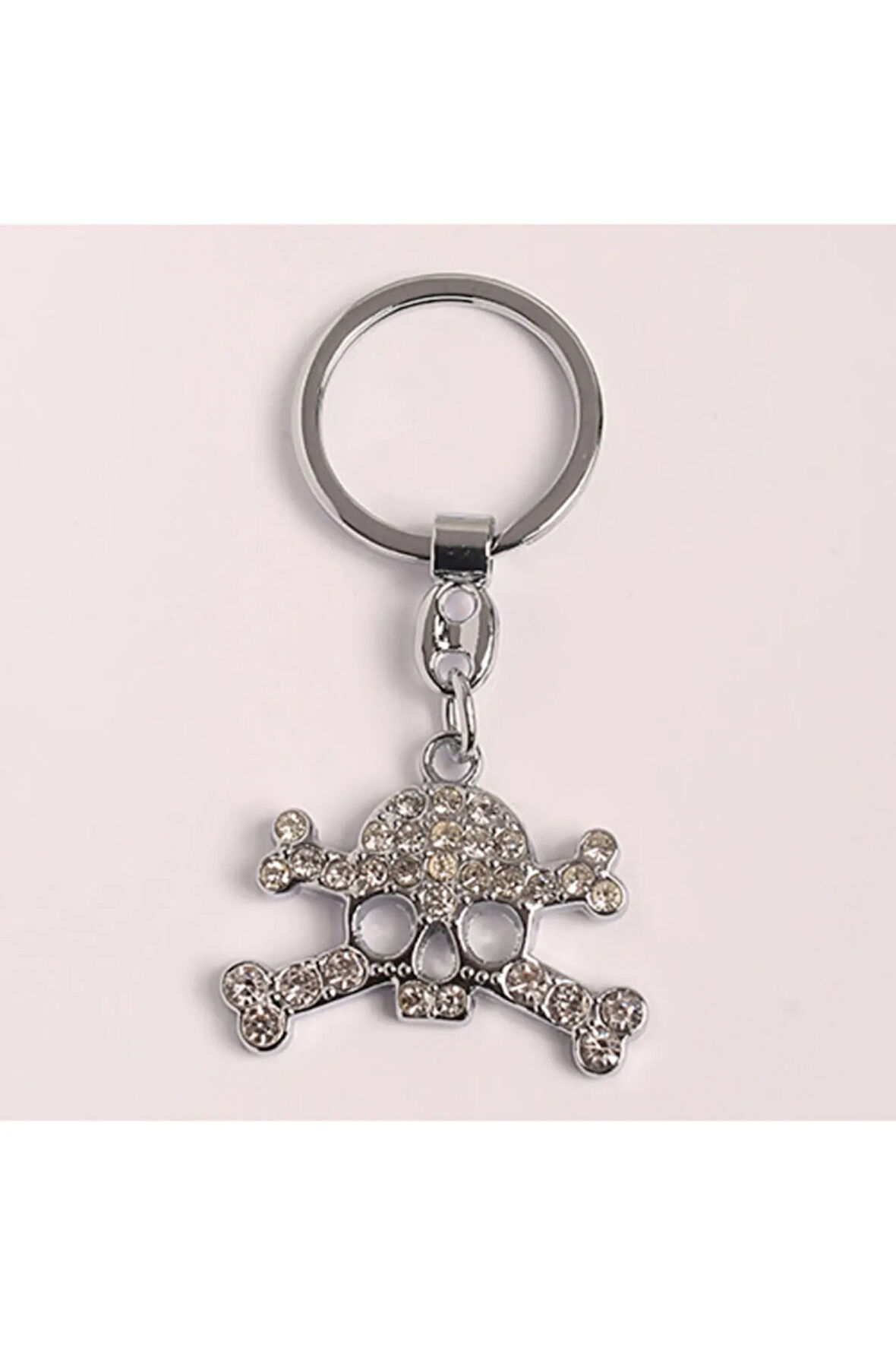 Taşlı Kurukafa Tasarımlı Çelik Anahtarlık