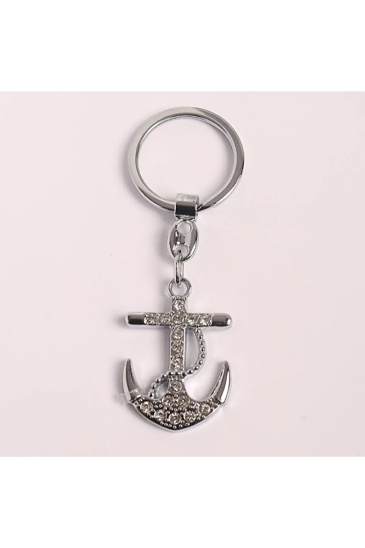 Taş Işlemeli Deniz Çapası Tasarımlı Çelik Anahtarlık