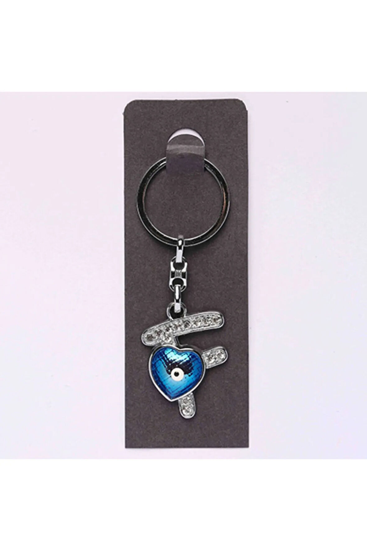 Nazar Boncuklu Krom Ve Taşlı Harf Anahtarlık