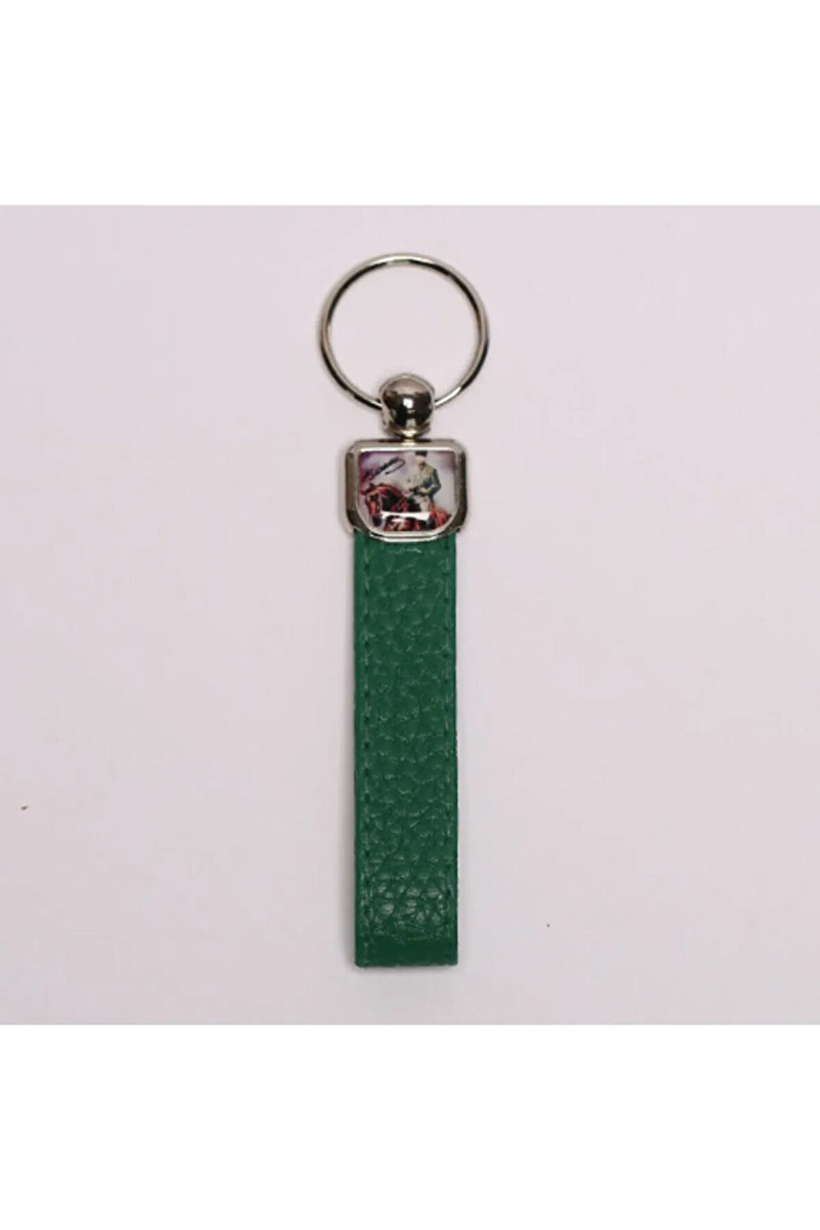 Yeşil Deri Saplı Çelik Anahtarlık