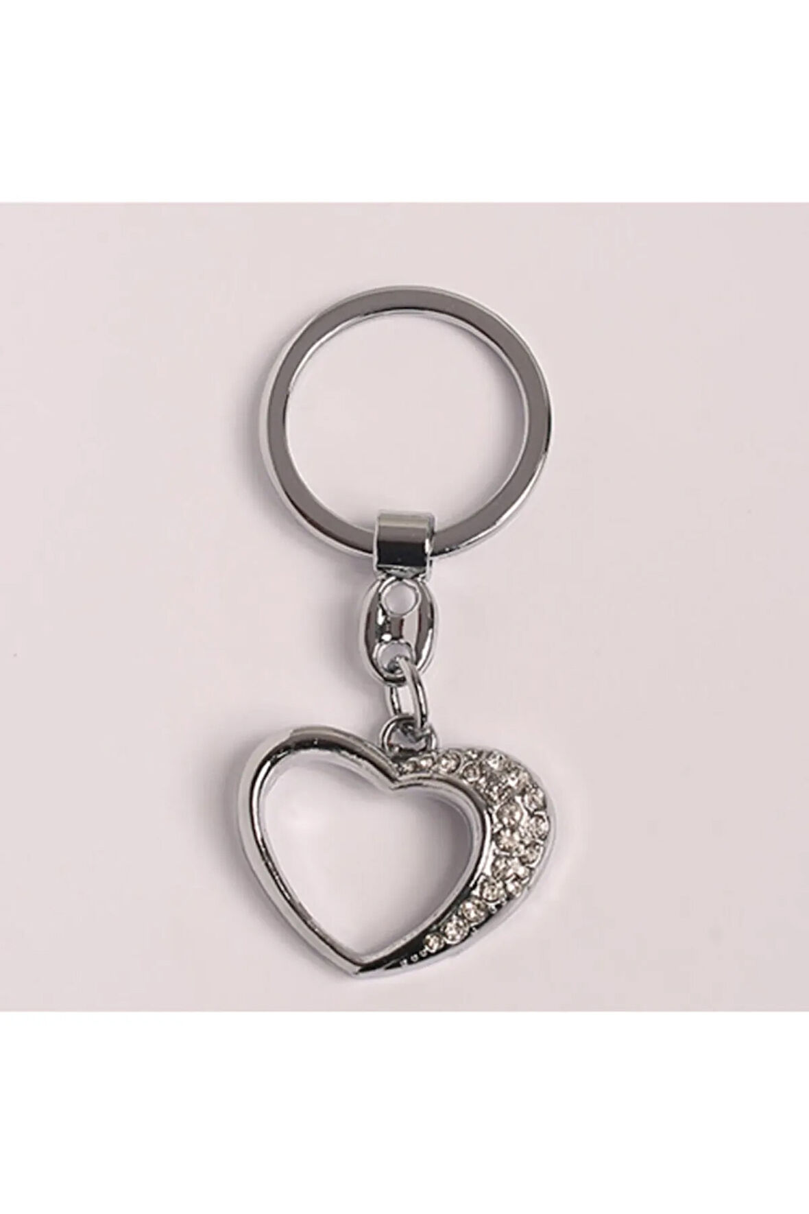 Yenihayat Taşlı Kalp Desenli Tasarım Çelik Anahtarlık