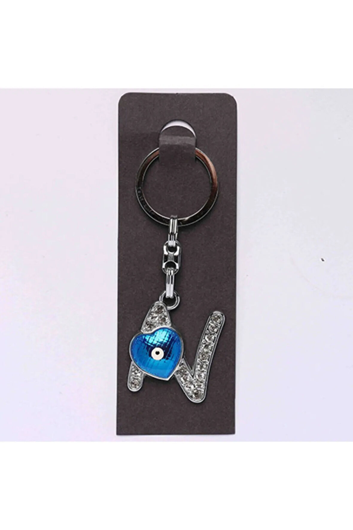 Nazar Boncuklu Krom Ve Taşlı Harf Anahtarlık
