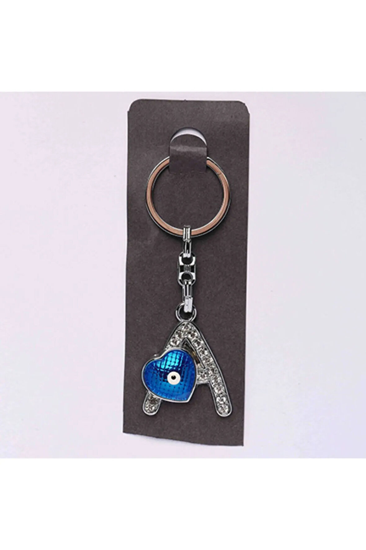 Nazar Boncuklu Krom Ve Taşlı Harf Anahtarlık