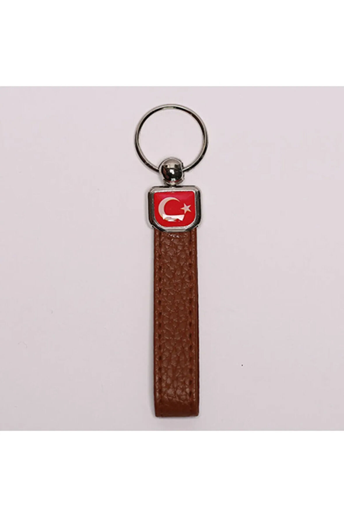 Yenihayat Kahverengi Deri Saplı Çelik Anahtarlık